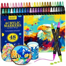 48 Colors Dual Tip Acrylic Paint Markers Dot Fine Tips Pens for Rock Painting