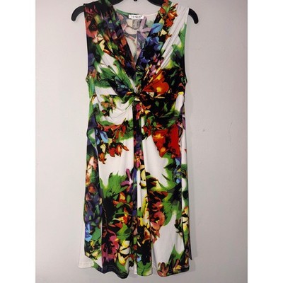 Venus Womens Tropical Floral Twist Front V-Neck Sleeveless Mini Dress Size M