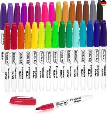 Shuttle Art Permanent Marker fein, 30 Permanent Marker bunt mit feiner Spitze,