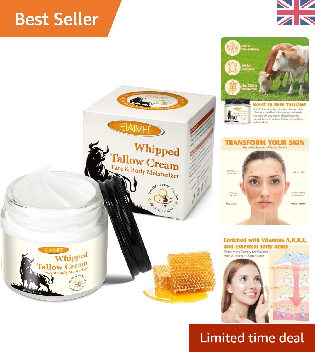 Nourishing 60g Beef Tallow Honey Balm - Hydrating Cream for Youthful Skin