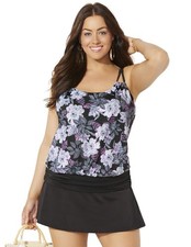 Swimsuits for All Loop Strap Blouson Tankini Set With Skirt