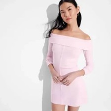 NWT Wild Fable Women's Pink Ribbed Knit Cowl-Neck Long-sleeve Mini Dress - Sz L