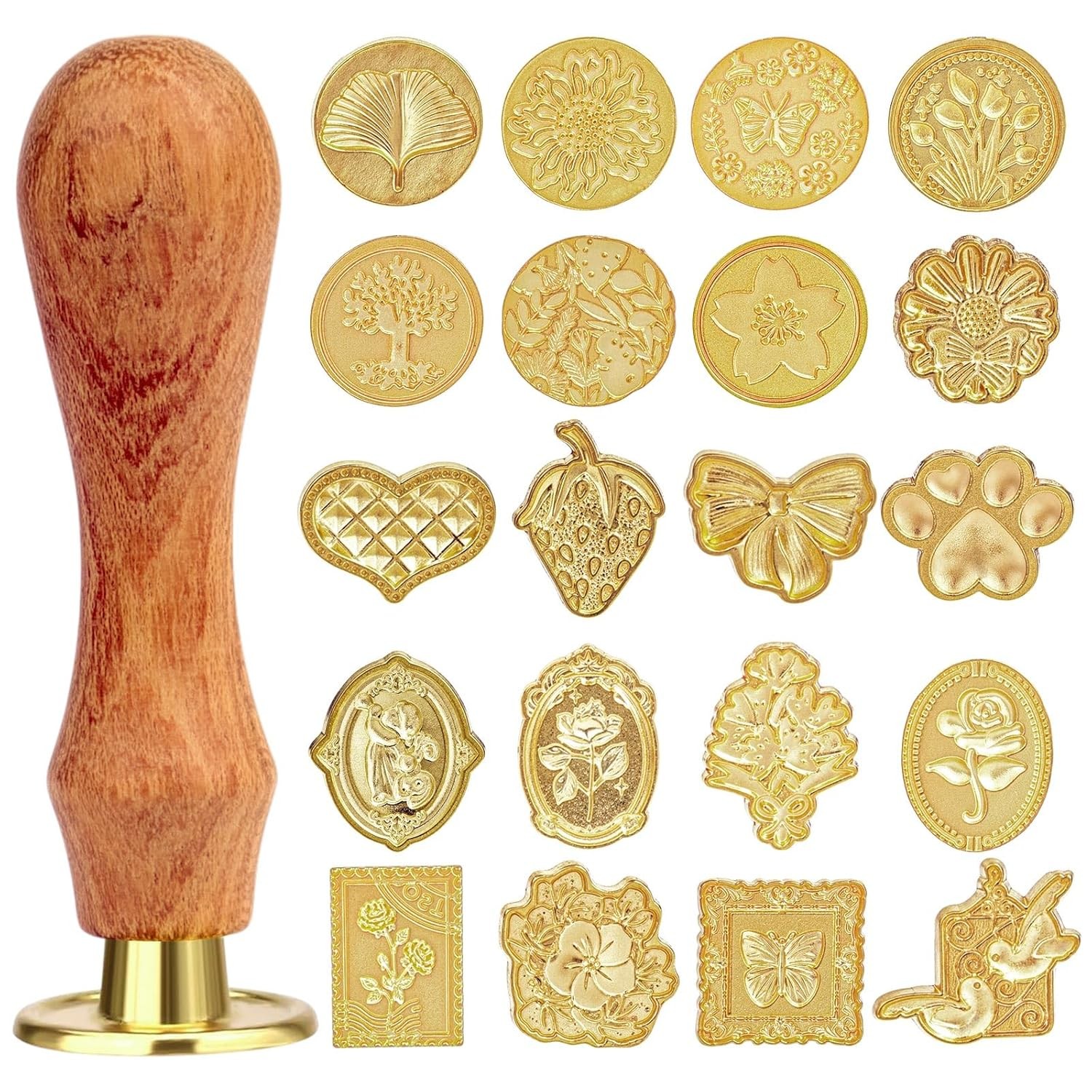 21 Pcs Wax Seal Stamp Kit, Vintage Classic Brass Wax Stamp Seal Head with Wooden