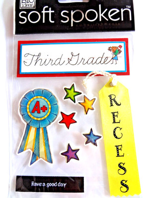 Soft Spoken THIRD Grade Dimensional Stickers School Ribbon SCRAPBOOK