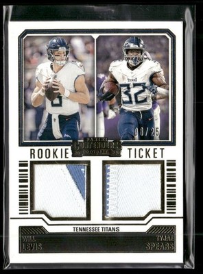 2023 Panini Contenders #DS-3 Will Levis / Tyjae Spears Rookie Dual Swatches #/25