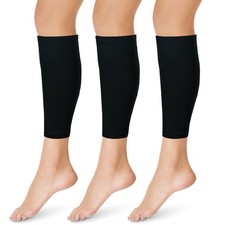3 Pairs Calf Compression Sleeves Men Women Football Leg Footless Black Large