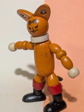 Vintage Jaymar Wood Bead Puss 'n Boots Toy 1930s Pipecleaner Tail Variant USA 4"