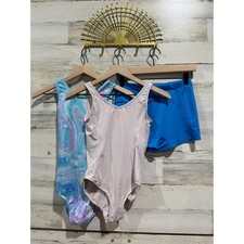 Mirella BCG Leotard Shorts Bundle Girls XL 14 16 Pink Blue Dance Gymnastics EUC