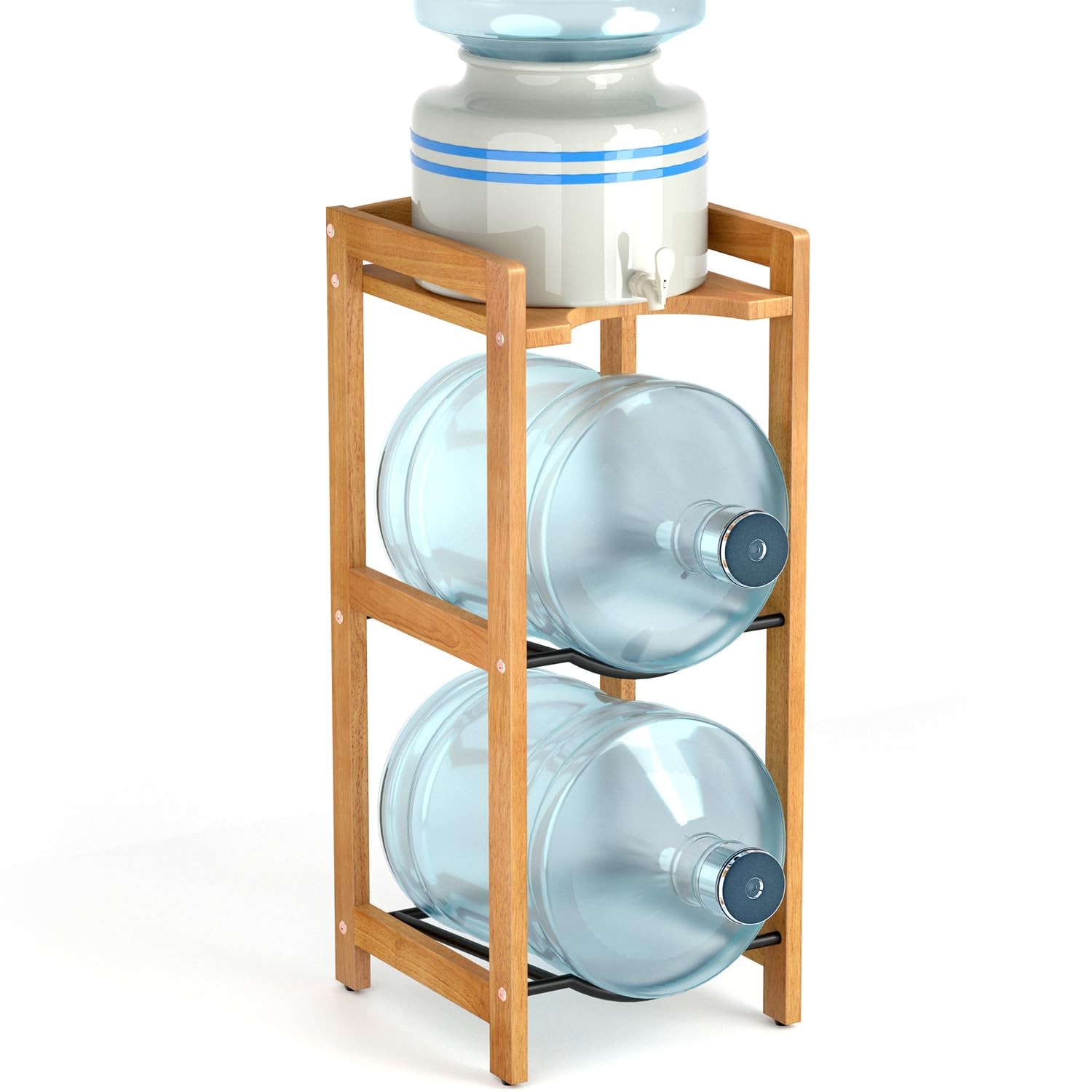 5 Gallon Water Jug Holder with Top Shelves Natural Solid Woo