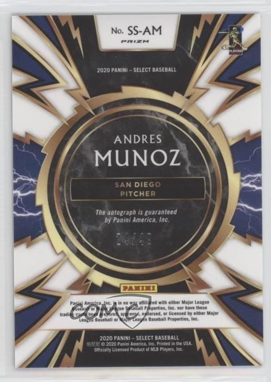 2020 Select Sparks Signatures Tri-Color Prizm /49 Andres Munoz Rookie Auto RC - Image 2 of 2