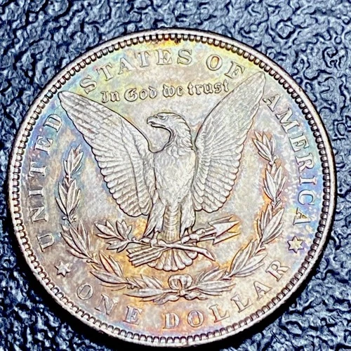 V21 💎 1885 Morgan Silver Dollar AU+ DEEP RAINBOW Toning COLORS GALORE