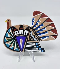 Southwestern Folk Art Style Pottery Turkey Ornament Hand Painted Pueblo Inspired
