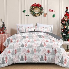 Red Christmas Duvet Cover Christmas Tree Pattern Duvet Cover Queen Red Grey