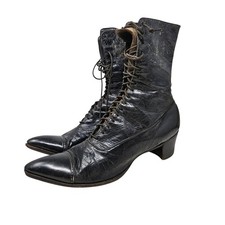 Antique Victorian Lace Up Black Leather Boot Steampunk Witch Edwardian Goth