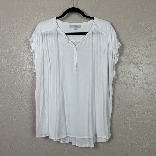 Blusa cómoda manga corta detalle botones marfil XL para mujer LOFT - Imagen 3 de 8