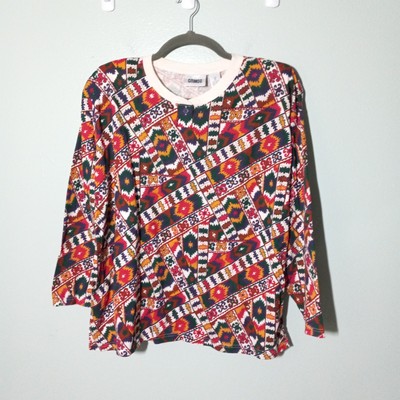 Vintage 90s Tee T-shirt size 1X 2X, Cotton Southwestern Western Red Green *hole