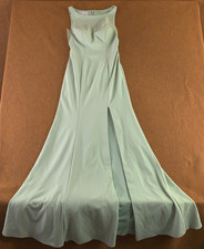 Azazie Womens Medium Dusty Sage Crepe Mermaid Scoop Side Slit Dress NWT *Flaw