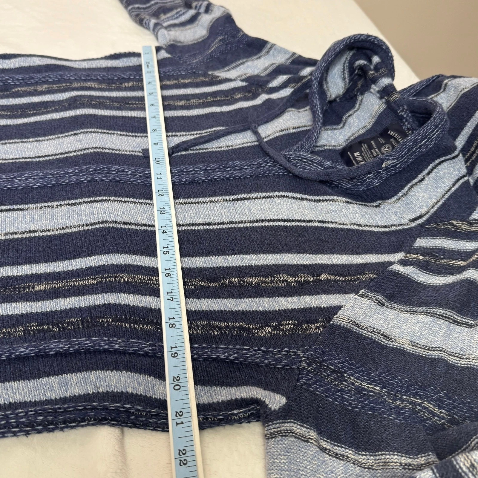 American Eagle Mens Blue Striped Baja Hoodie Knit Cotton Sweater Size M YEAR2014 image 3