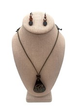 Brown Bead Earrings  Pendant Necklace Set With Swirl Design