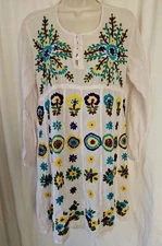 RAJ Embroidered White Gauze Tunic Top Blouse Womans Size XL