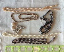 Multicolor Round Pearl Bead Strands Lot, Jewelry Making, 4mm, Two Pearl Buttons