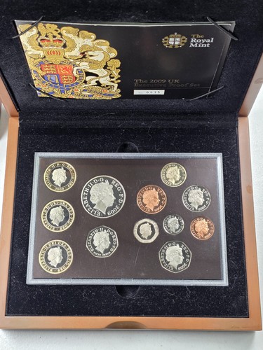 2009 UK Royal Mint Executive Proof Set con raro Kew Gardens 50p in custodia di pelle - Foto 2 di 4