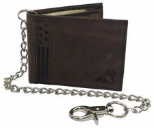 Mens RFID Blocking Chain Biker Wallet Genuine Leather Bifold USA Stars & Stripes