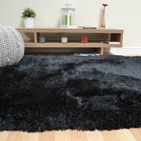 Plush Rug Shaggy Black Thick Pile Plain Lounge Large Fluffy Living Room Bedroom