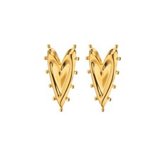 Gold Plated Stainless Steel Retro Heart Stud Earrings