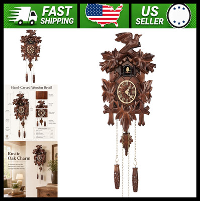 Black Forest Style Wooden Pendulum Quartz Wall Clock with Volume Control