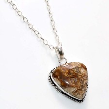 925 Silver Plated Huge Rock Fossil Necklace 18" Wedding Gift Most Beautiful K148