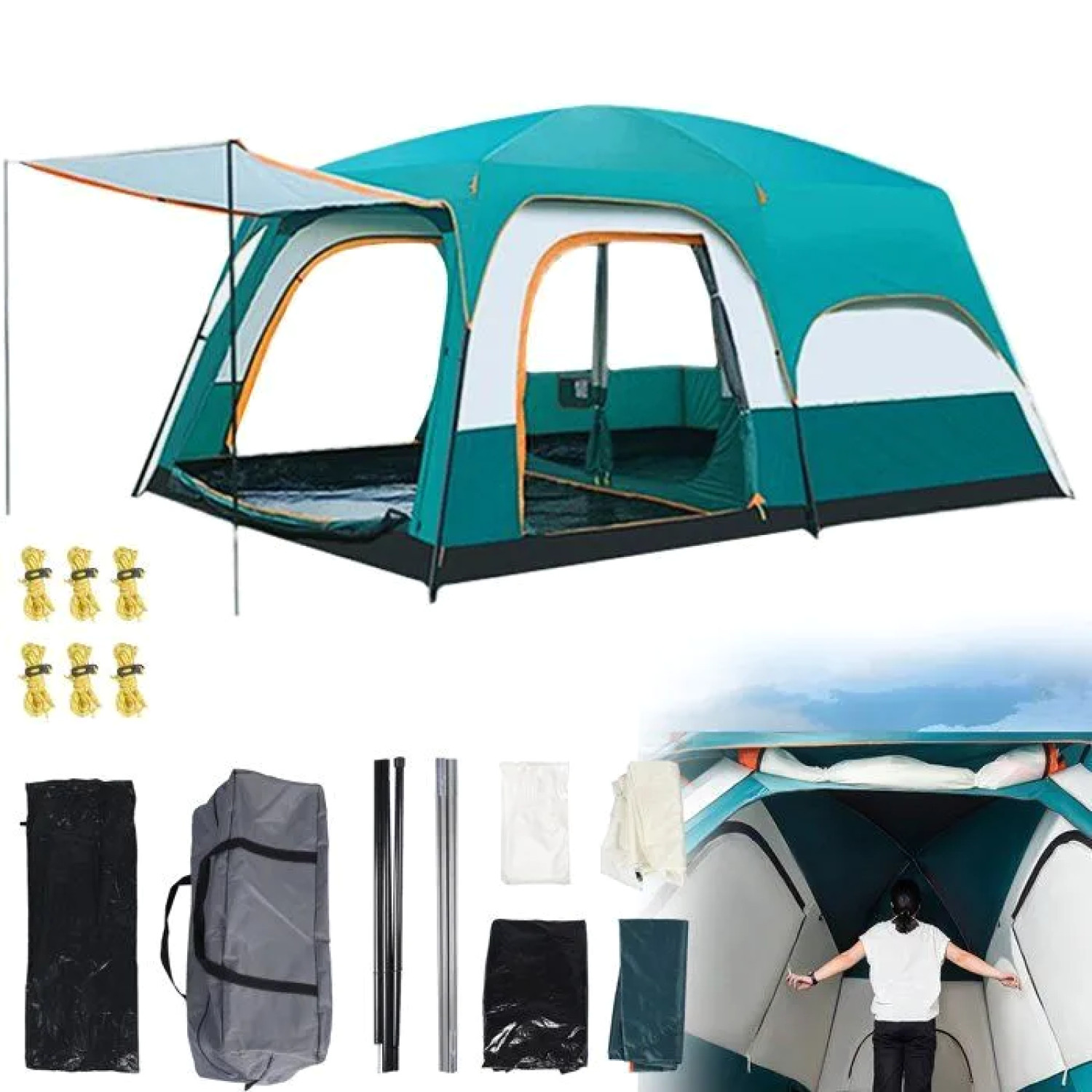 Tente camping familiale 5 places idéale pour les vacances d'été au lac
