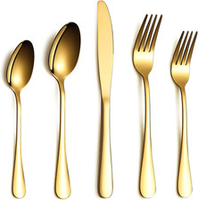 Flatware Set 20 Piece, Stainless Steel with Titanium Gold Plated, Golden Color F