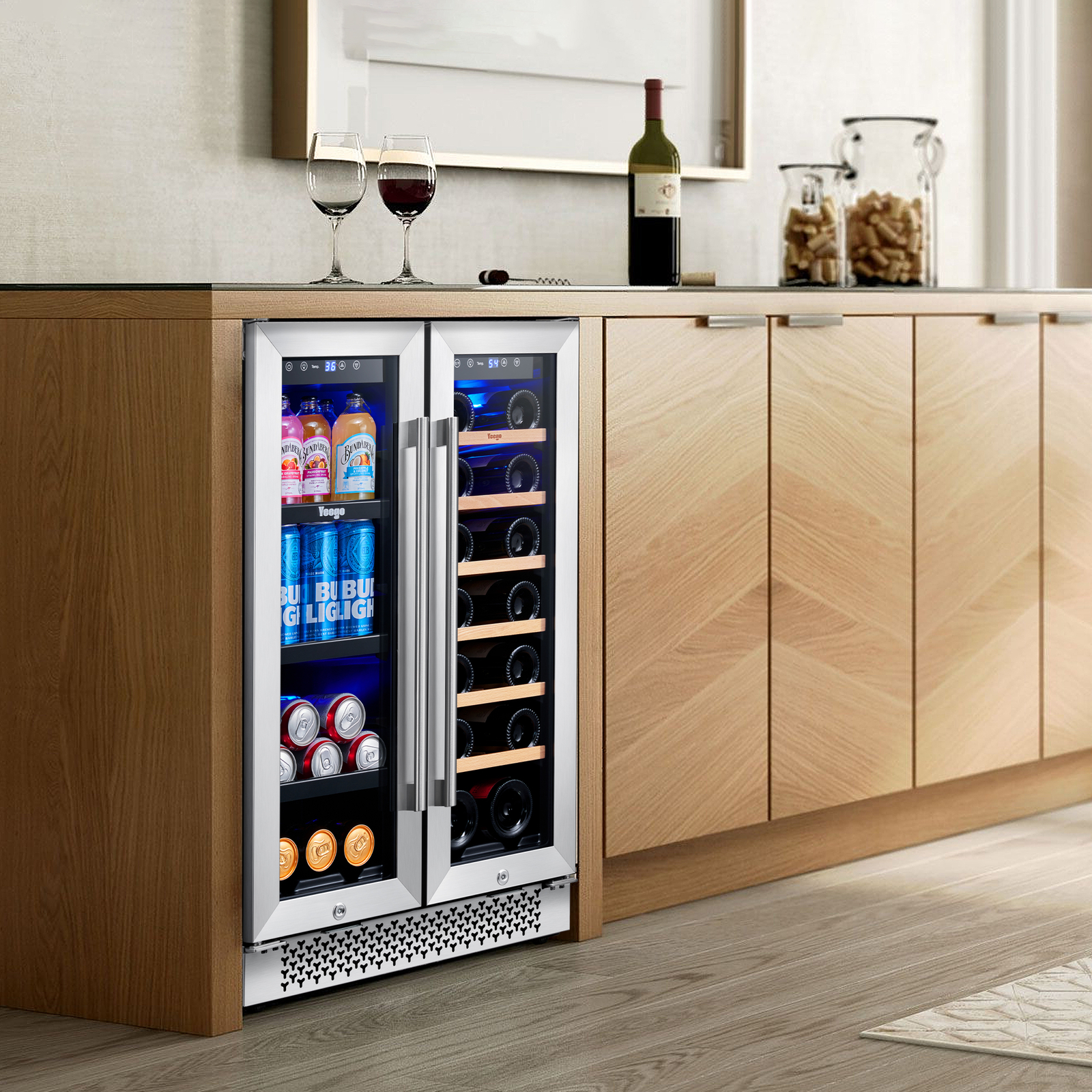 Yeego 24" Dual Zone Dual Door Wine Cooler Fridge Beverage Refrigerator eBay