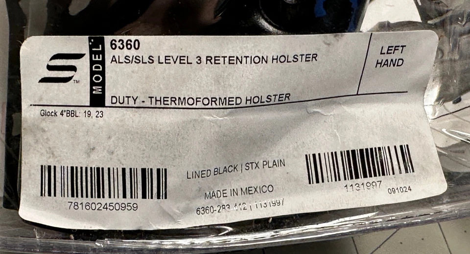 Safariland 6360 ALS/SLS Level-3 RH Duty Holster: GLOCK 19 23 ALL GENS -LEFT HAND - Image 2 of 4