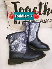 Carter's Toddler Boots SZ: 7 Dark Blue Mid High With Glitter Ankle Up
