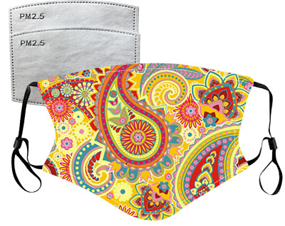 Paisley Face Mask Adjustable Double Layer Cotton Filter Pocket & 2 Filters PM2.5