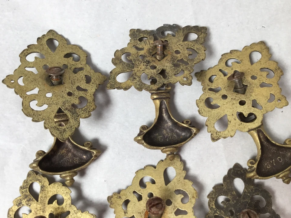 Cajón ornamentado vintage perillas abatibles mango latón rescatado 10 piezas #264 Foto 3 de 4