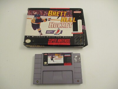 Super Nintendo SNES Brett Hull Hockey Game Cartridge and Box Tested Working