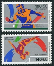 Germany B675-B676,MNH.Michel 1408-1409. Sport 1989. Table tennis,Gymnastics.