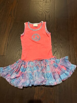 Ooh! La La Couture Dress Size 4T - Pink with Peace Sign