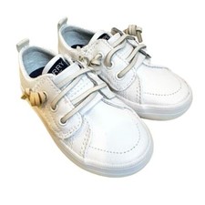 Sperry Crest Vibe Jr Leather Sneaker Girl's Size 5M All White Shoes