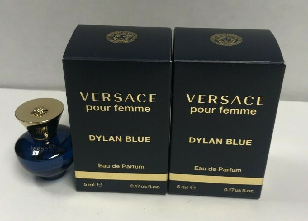 VERSACE Dylan Blue Perfume 0.17 Oz 5 ml EDP Splash Women New In Box 2 PC