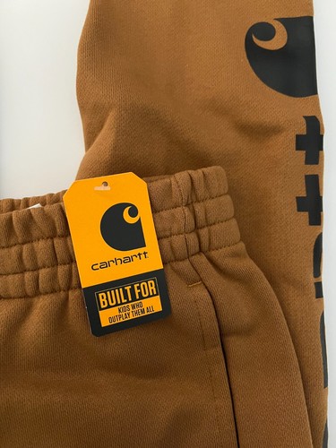 New Carhartt Boys Sweatpants Size 5 Logo Brown Fleece Elastic Waist W2 - Picture 5 of 5