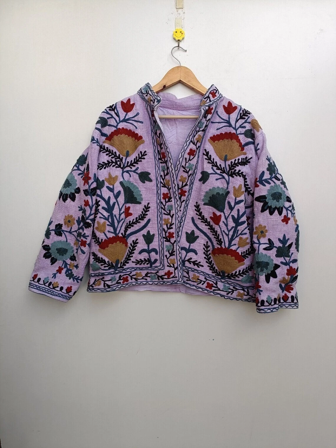 Indian Purple 100%Cotton Floral Suzani Printed Jacket Women's Clothing Jacket US
