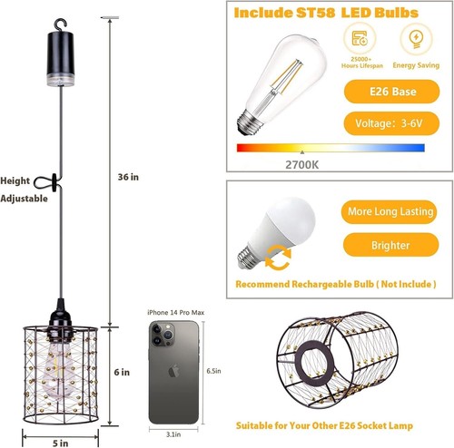 Battery Operated Hanging Outdoor Chandelier, Battery Power Pendant Light, Gazebo - Picture 4 of 8