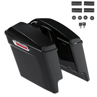 5'' Extended Hard Saddle Bags Saddlebags For Harley Touring Road King Glide 14-24