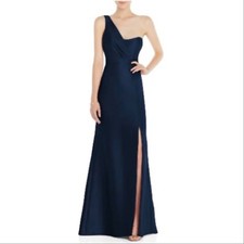 Alfred Sung D827 One Shoulder Satin Trumpet Gown Midnight Blue size 4