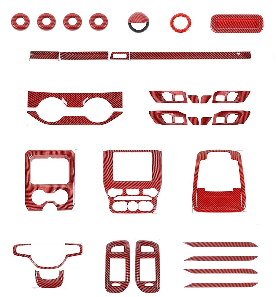Red Carbon Fiber Car Accessories Interior Trim Full Kit For Dodge Ram 1500 2018+