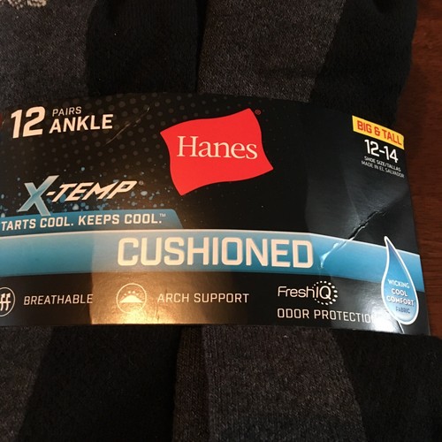 Hanes Mens Cushioned X-Temp Ankle Socks 12-Pair Pack New Size 12-14 Big & Tall - Picture 10 of 14